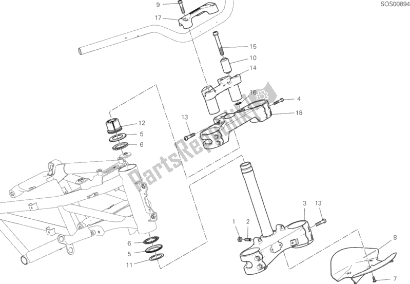 All parts for the Steering Head Base Assembly of the Ducati Multistrada 1260 S D-air 2020